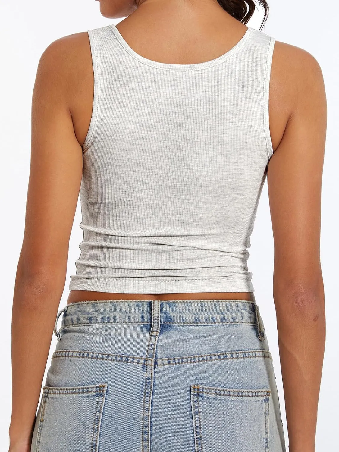 AnotherChill Women's Ribbed Crop Tank Tops Scoop Neck High Back Basic Sleeveless Rib Shirt Summer Athletic Top