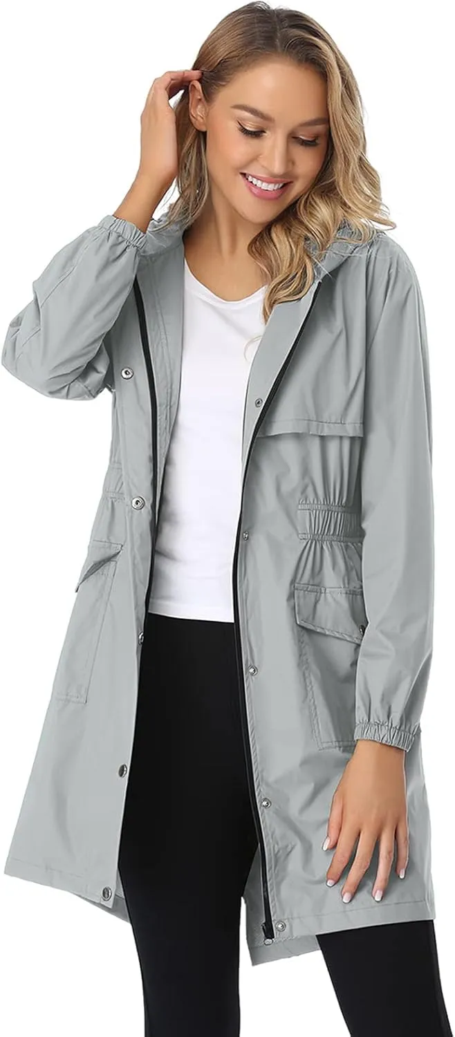 Arthas Women's Rain Jacket with Hood Lightweight Waterproof Rain Coats for Women Breathable Outdoor Long Trench Raincoat