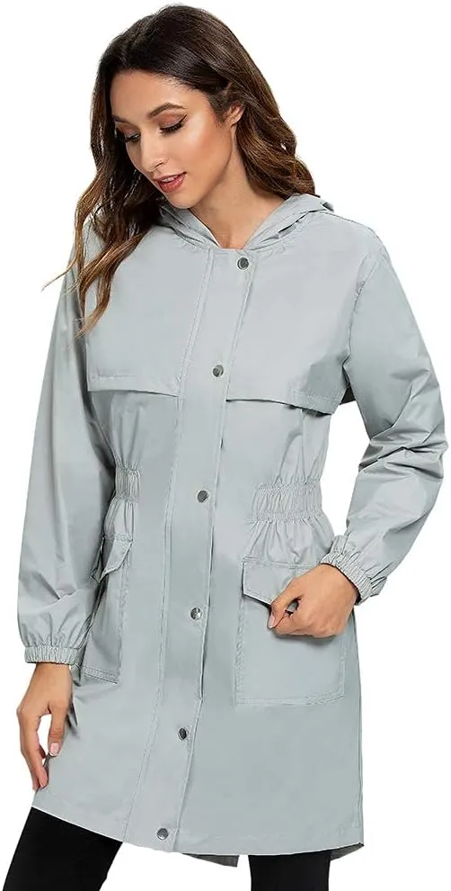 Arthas Women's Rain Jacket with Hood Lightweight Waterproof Rain Coats for Women Breathable Outdoor Long Trench Raincoat