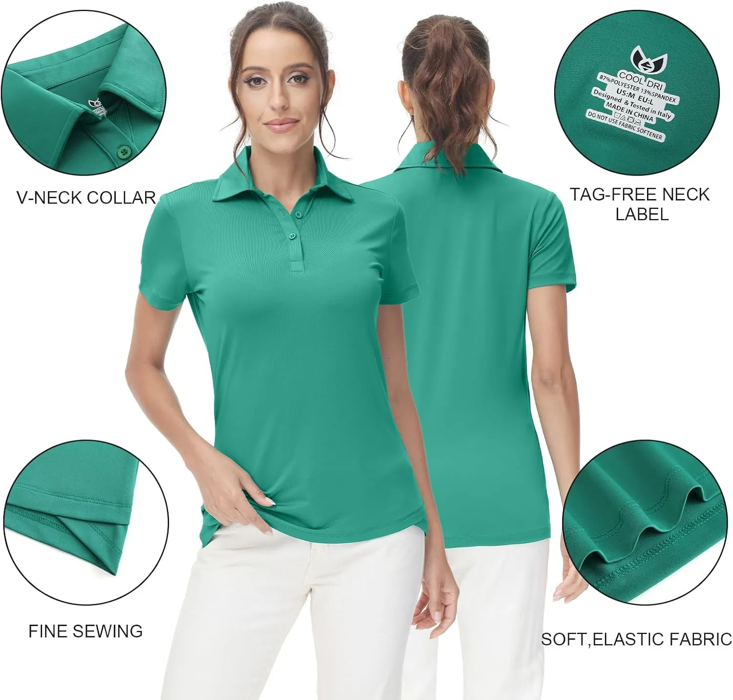 Corna Women's Golf Polo Shirts Collared Short Sleeve Tennis Tops Dry Fit Moisture Wicking Sun Protection T-Shirt UPF 50 