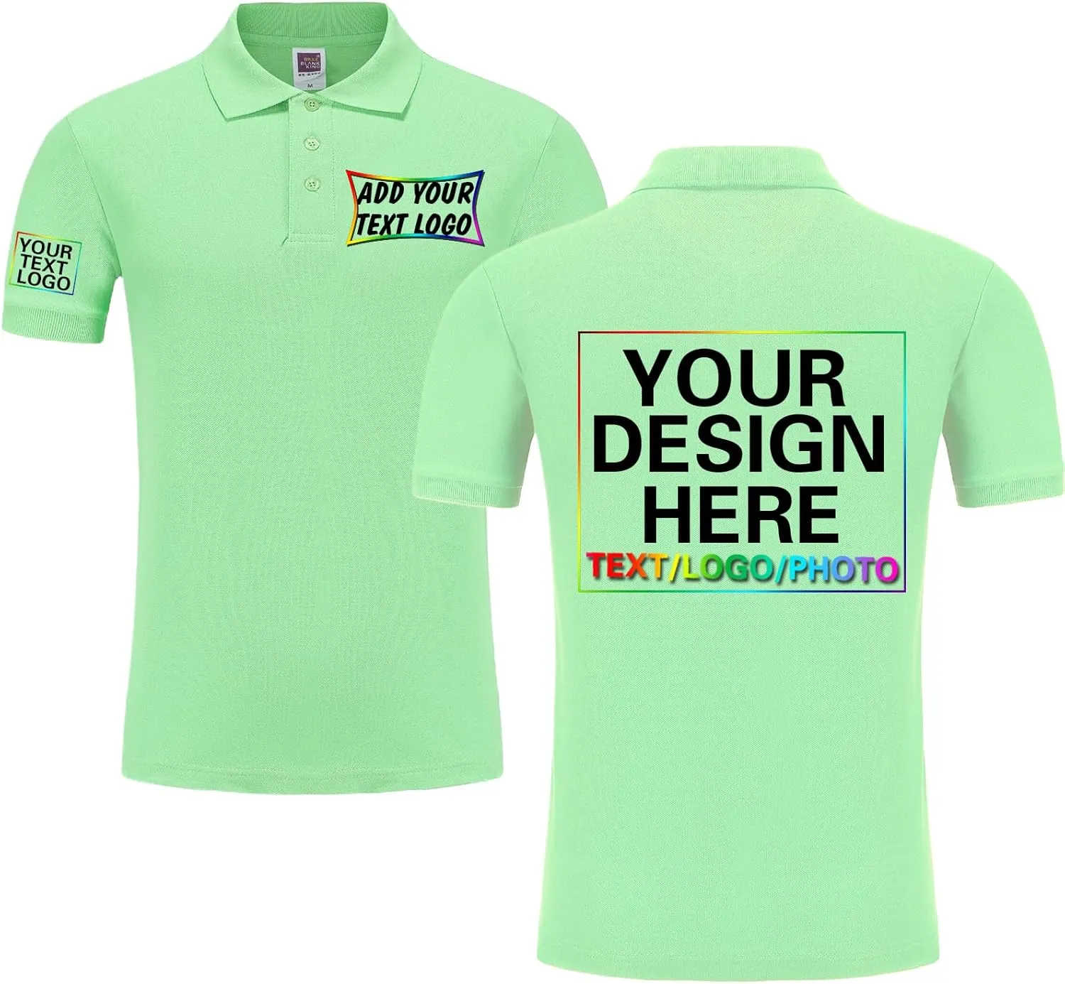 Custom Polo Shirt Design Your Own Text Logo Photo Name - Customized Personalized Polo Shirts for Men Women Front Back Print