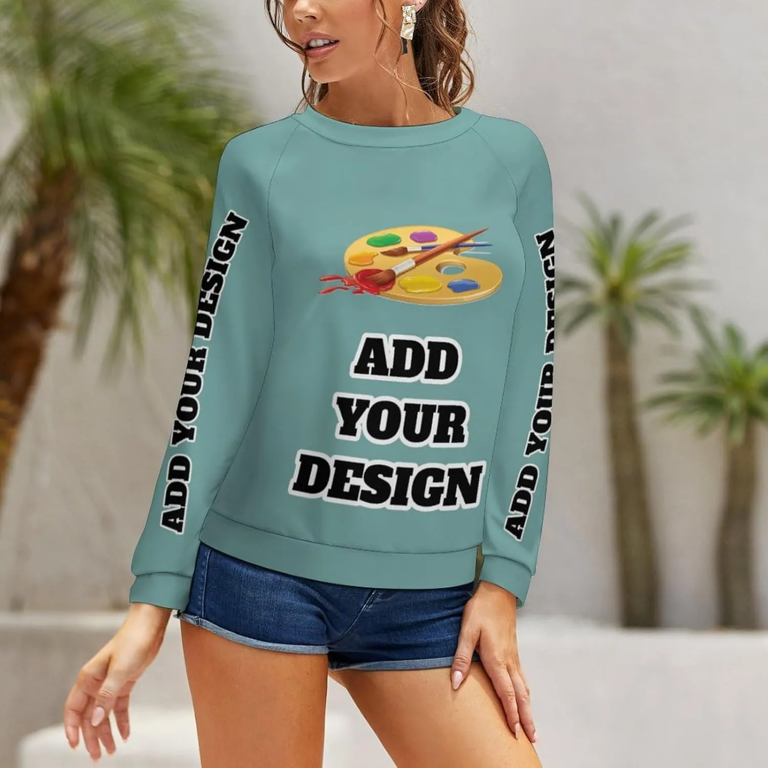 Custom Women's Long Sleeve Sweatshirt Design Your Own T Shirt Personalized Crewneck Sweatshirts With Text Photo Logo