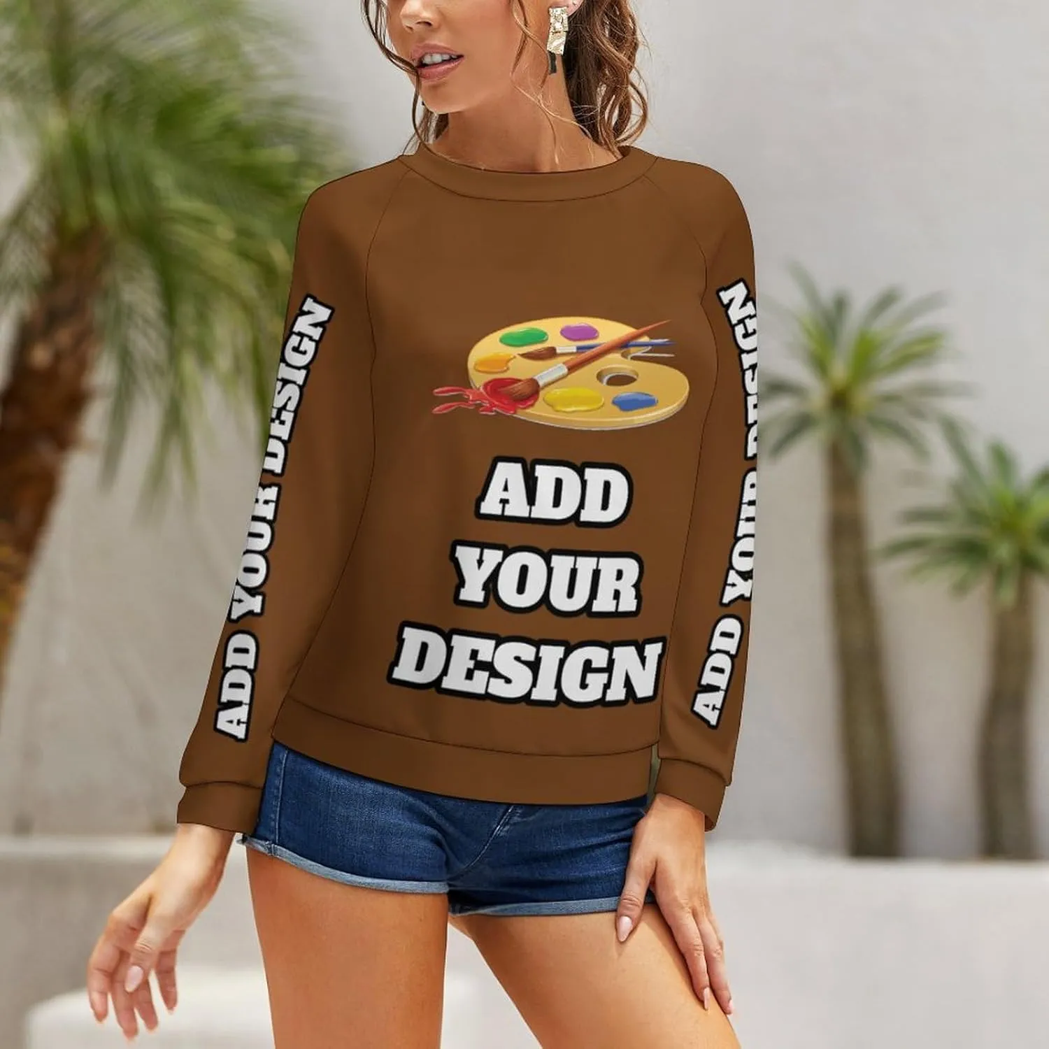 Custom Women's Long Sleeve Sweatshirt Design Your Own T Shirt Personalized Crewneck Sweatshirts With Text Photo Logo