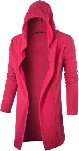 GIVON Longline Hooded Cardigan Ruffle Shawl Collar Open Front Drape Cape Overcoat with Fleece Fabric
