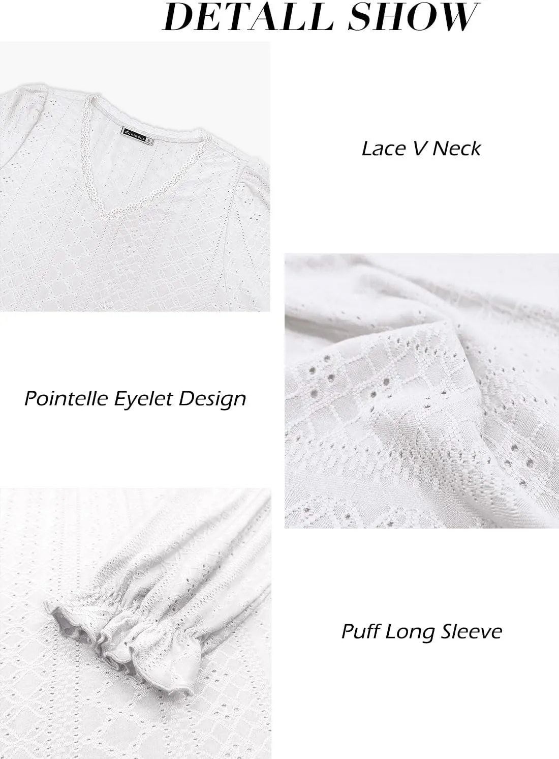 Kikula Womens Long Sleeve Blouse Eyelet Tops Dressy V Neck Puff Sleeve Shirts Tunic Tops for Leggings