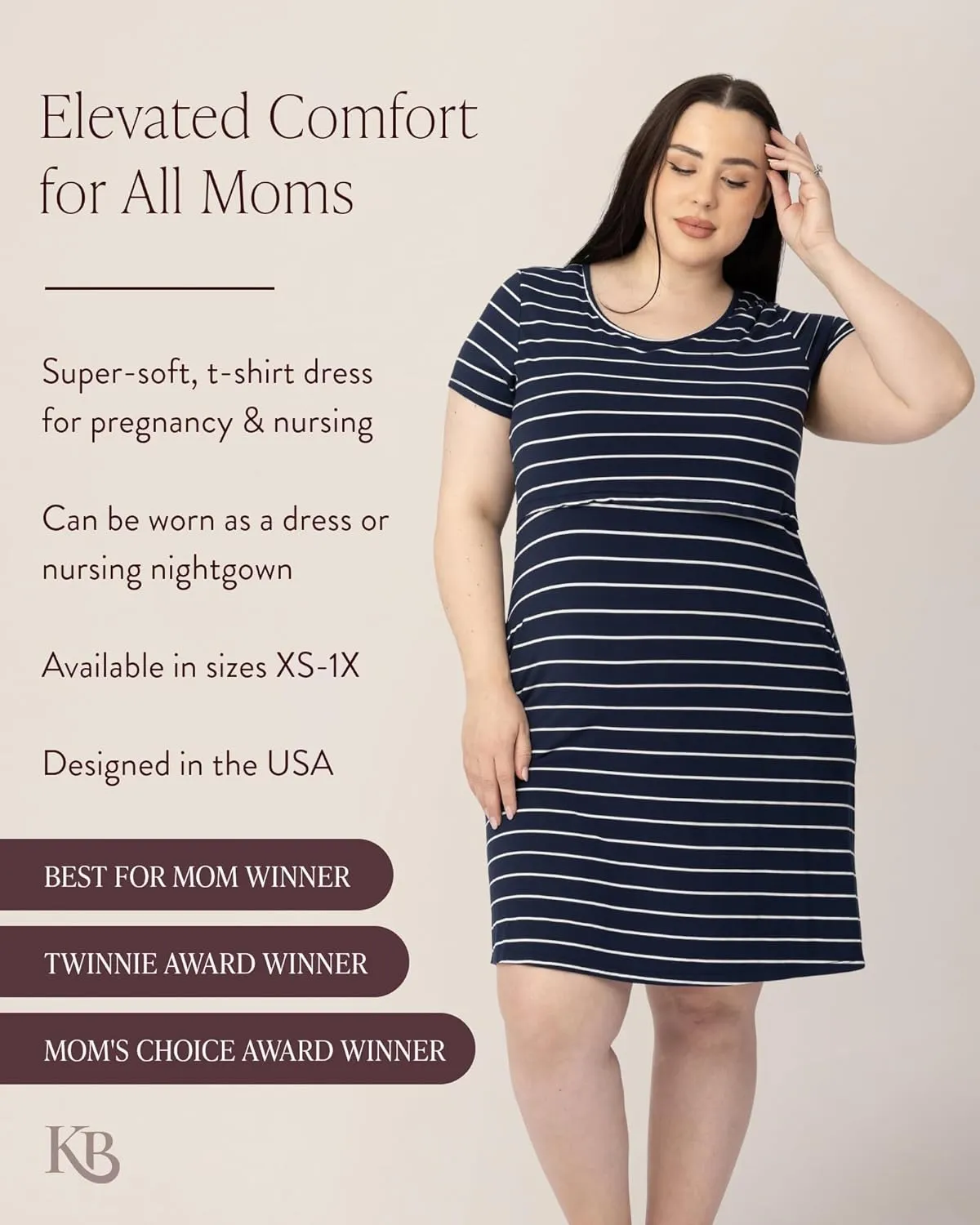 Kindred Bravely Eleanora Ultra Soft Maternity Nursing Dress | Short Sleeve Breastfeeding Dress with Pockets