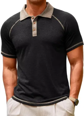 Lexiart Men's Casual Polo Shirt Short Sleeve Raglan Classic Button Golf Collared Tops Contrast Color