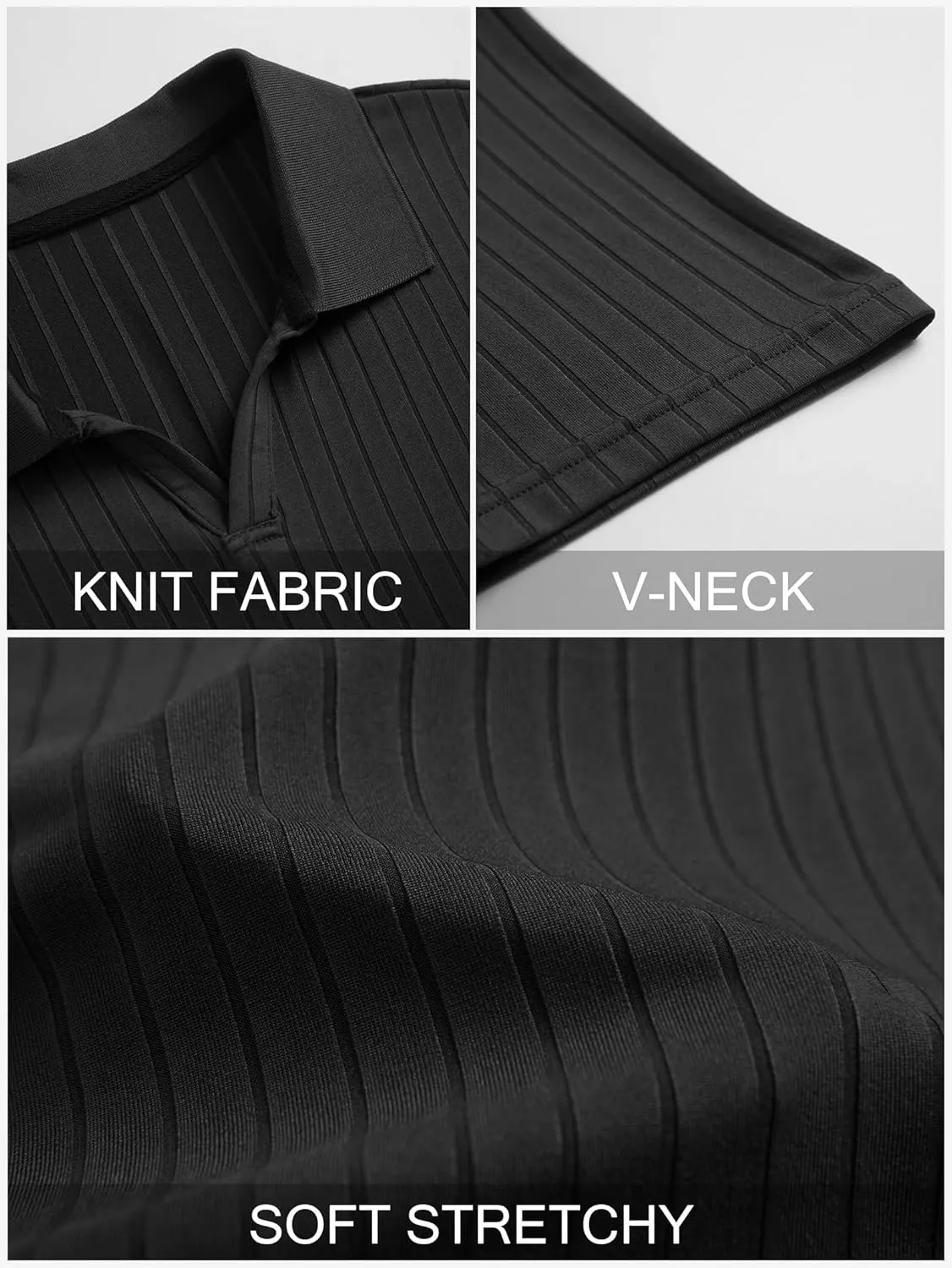 Men's Knit Polo Shirts Short Sleeve Texture Polo Shirt Fashion Casual Ribbed Golf Shirts