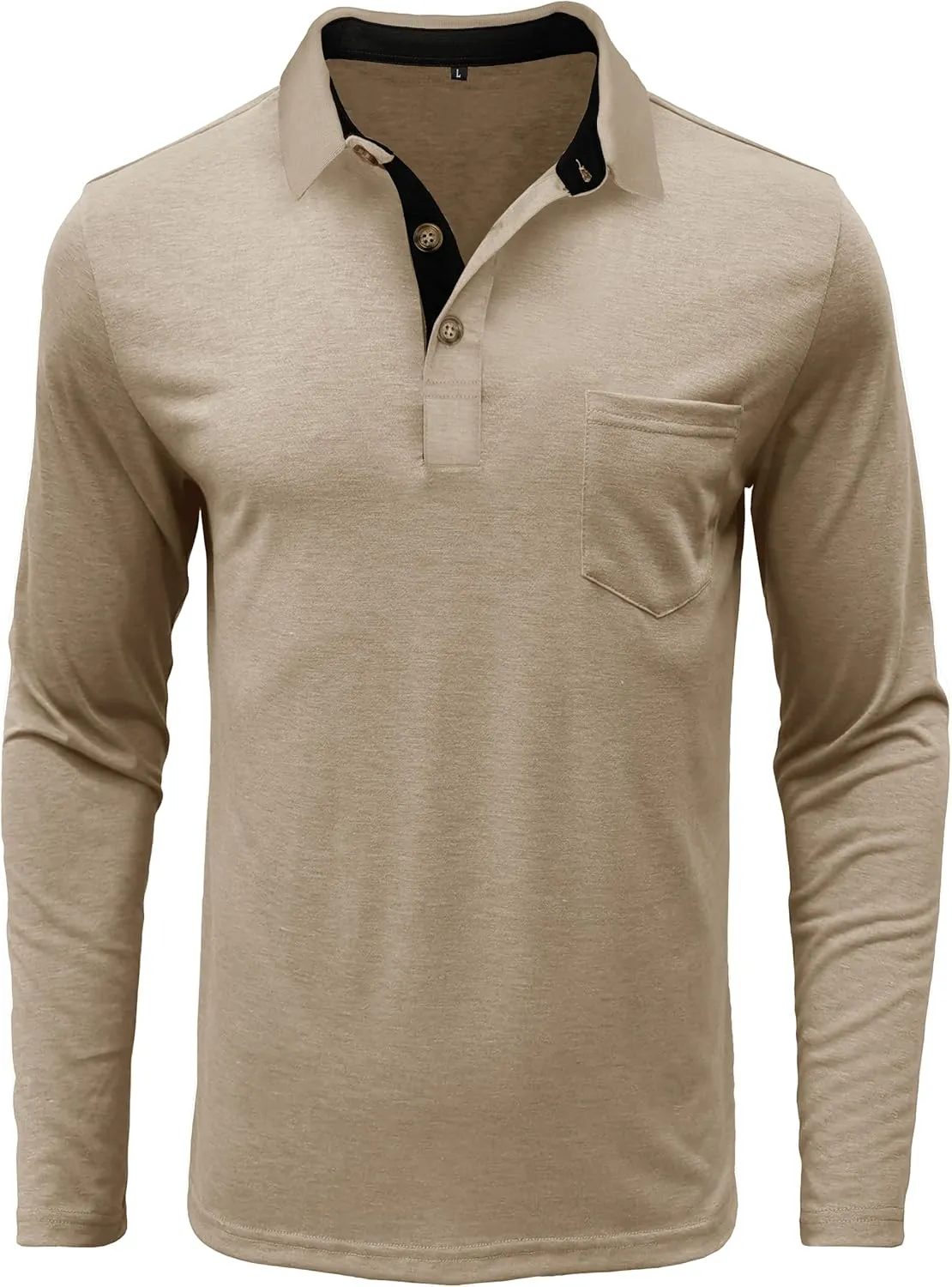 Mens Long Sleeve Polo Shirts Casual Fashion Button Up Collared Golf T Shirts with Pocket