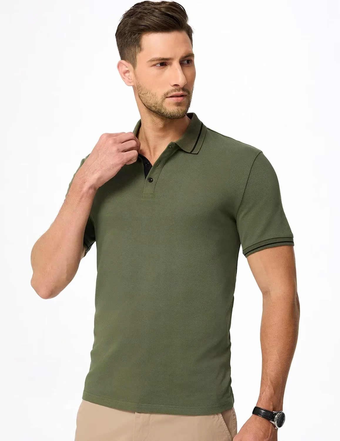 Men's Polo Shirts Classic Fit Button Up Short Sleeve Basic Cotton Tees Golf Work Tops