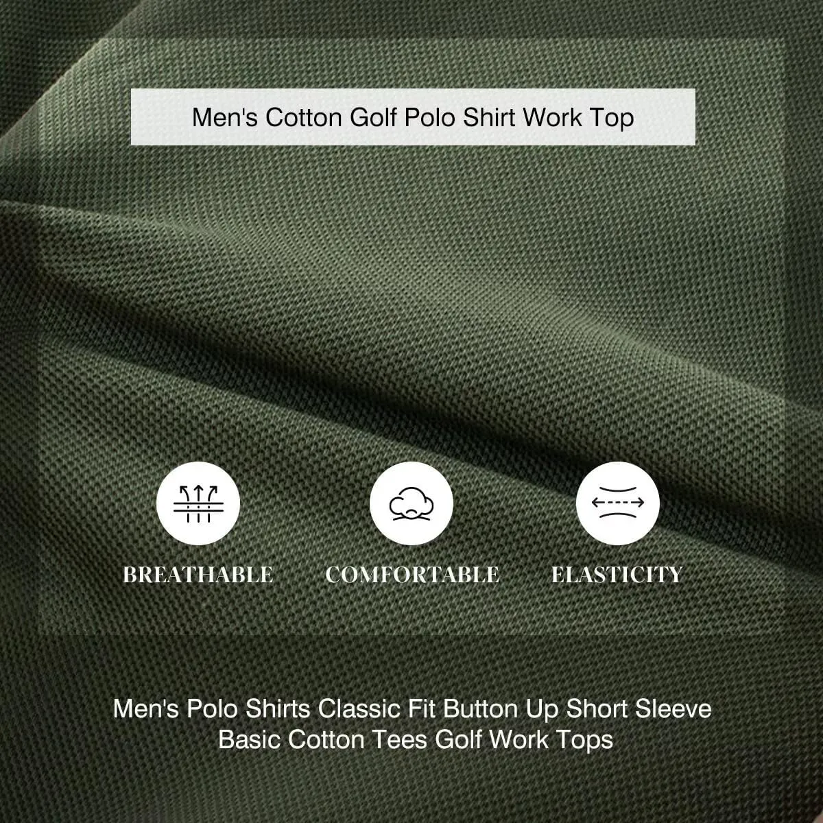 Men's Polo Shirts Classic Fit Button Up Short Sleeve Basic Cotton Tees Golf Work Tops