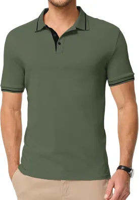 Men's Polo Shirts Classic Fit Button Up Short Sleeve Basic Cotton Tees Golf Work Tops