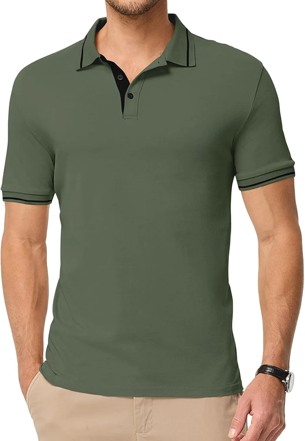 Men's Polo Shirts Classic Fit Button Up Short Sleeve Basic Cotton Tees Golf Work Tops