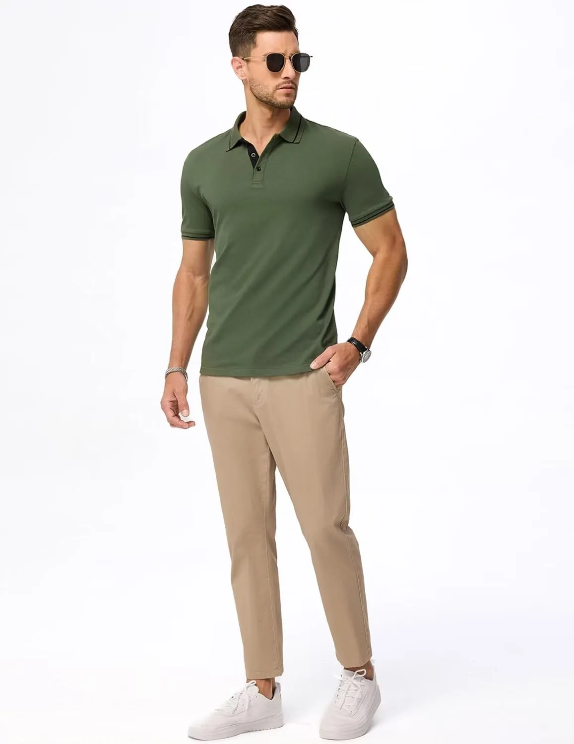 Men's Polo Shirts Classic Fit Button Up Short Sleeve Basic Cotton Tees Golf Work Tops