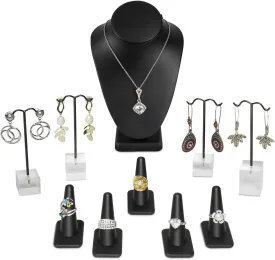 MOOCA Jewelry Display Set, Necklace Display Bust, Earring Organizer, Ring Holder Stand for Showcase and Store, Premium Fabric