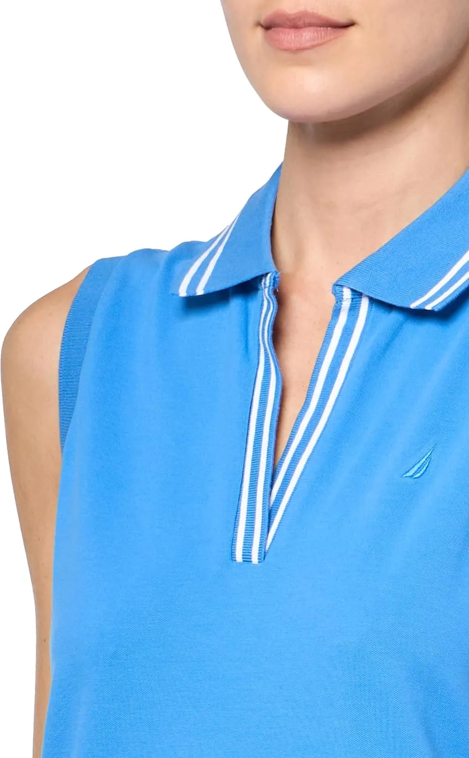 Nautica Women's Johnny Collar Short Sleeve Stripe Dress