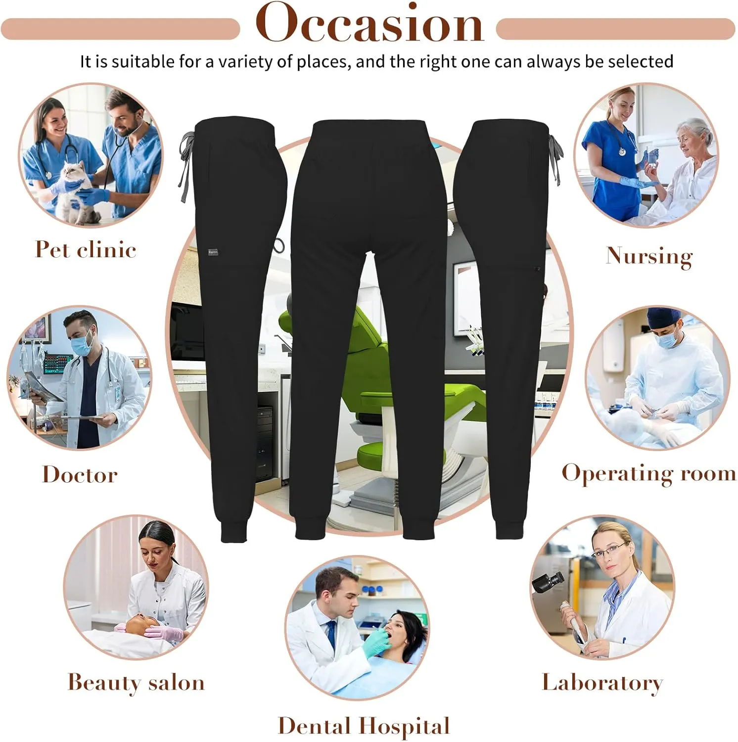 niaahinn Women Jogger Scrubs Pant Workwear Mid Rise Tapered Leg Drawstring for Nursing Soft Fabric
