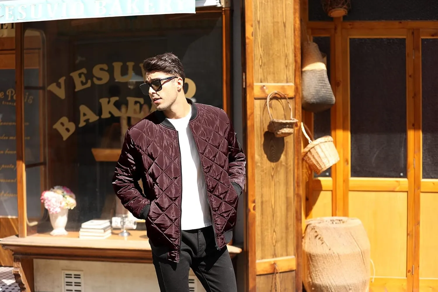 Pengfei Mens Diamond Quilted Jackets Bomber Varsity Winter Fall Chunky Coats Outwear