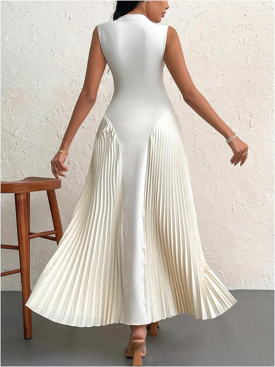 SOLY HUX Women's Maxi Dress Sleeveless Pleated A Line Mock Neck Flowy Long Dresses