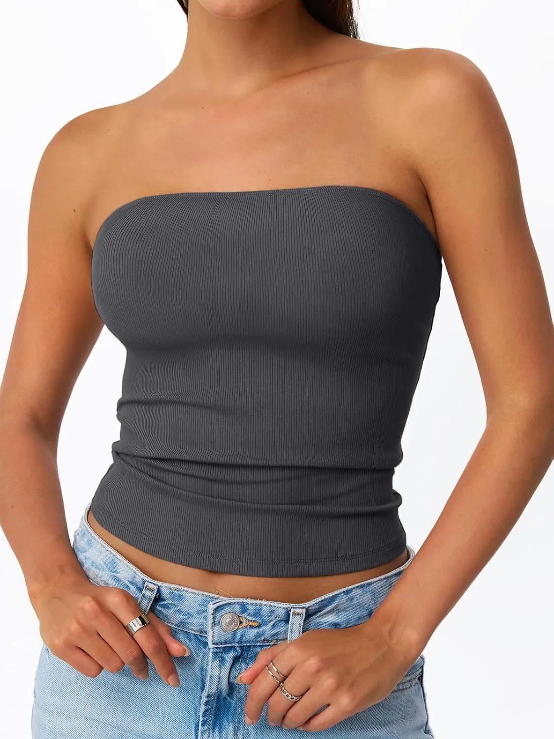 Trendy Queen Tube Tops for Women 2025 Summer Going Out Crop Ribbed Tank Bandeau Sexy Fashion Y2k Spring Sleeveless Bra