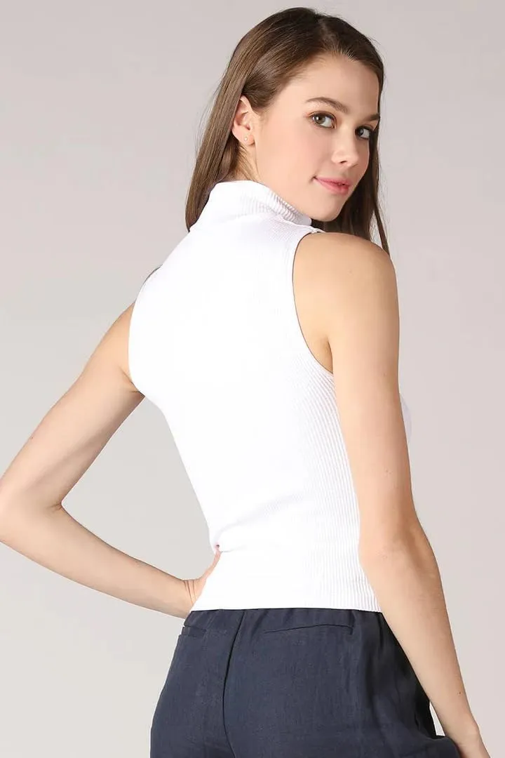 Women's Mock Turtle Neck Tank Tops Slim Fit Ribbed Knit Sleeveless Tops Casual Cami Vest Shirts