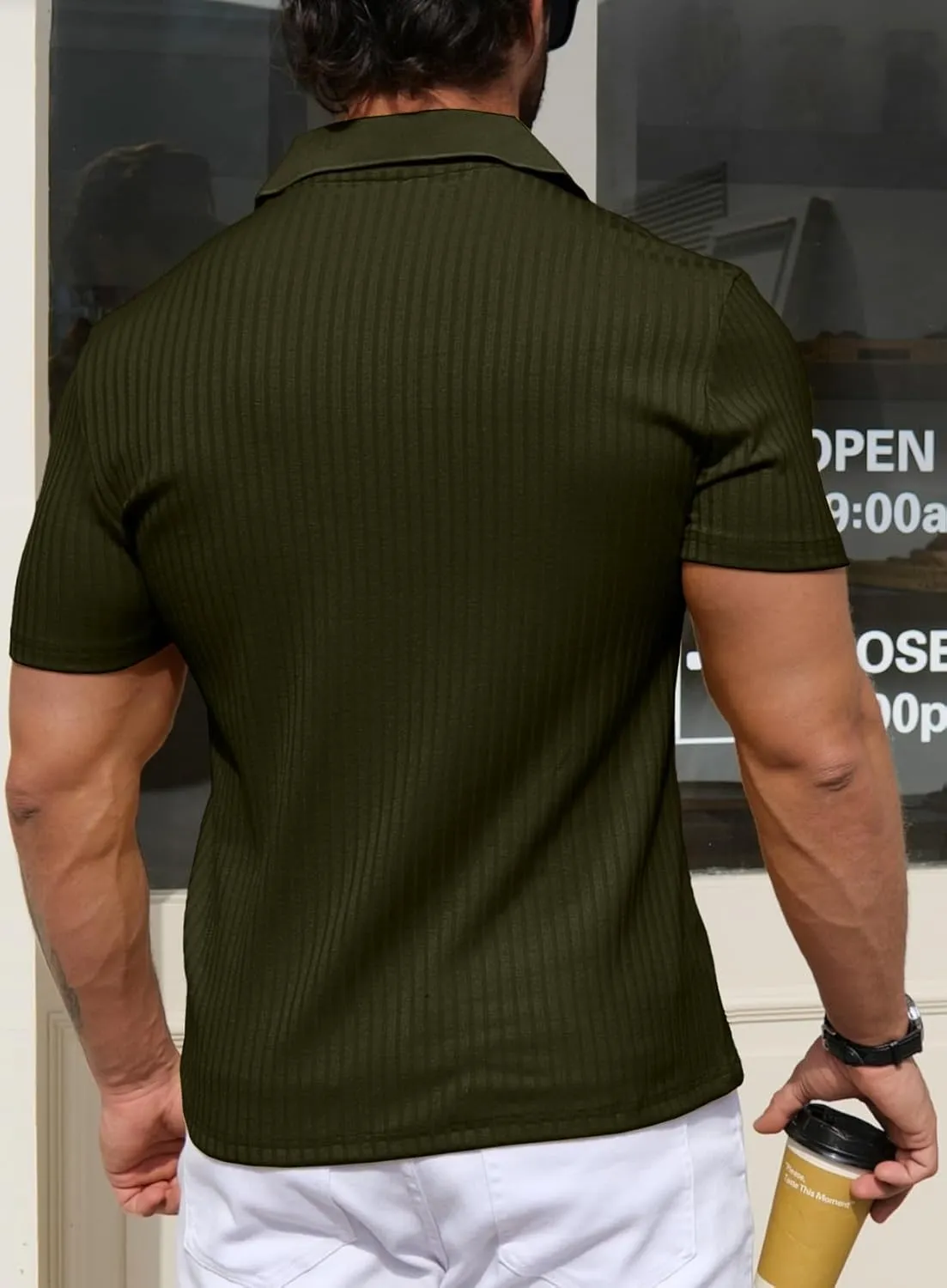 YTD Men's Muscle V Neck Polo Shirts Slim Fit Solid Short Sleeve Golf T-Shirts Ribbed Knit Soft Tees